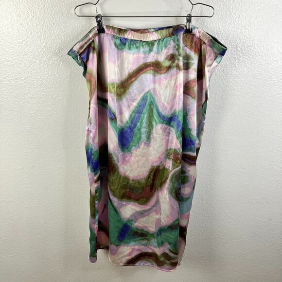 Future Collective Pastel Marble Ruched Skirt Size 22 Satin Mermaid Beach Boho - Picture 5 of 9